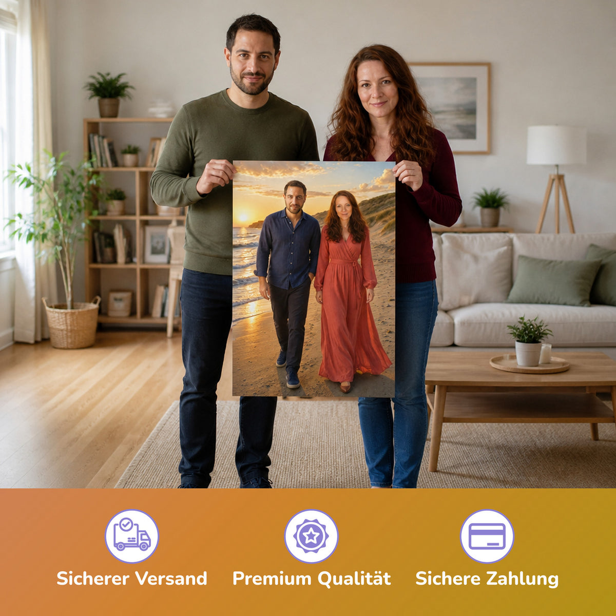 – Paar hält das gedruckte Poster