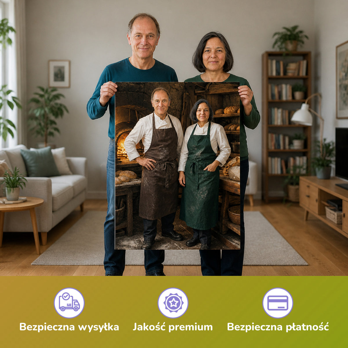 – Paar hält das gedruckte Poster