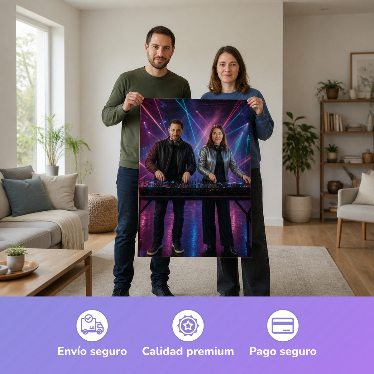 – Paar hält das gedruckte Poster
