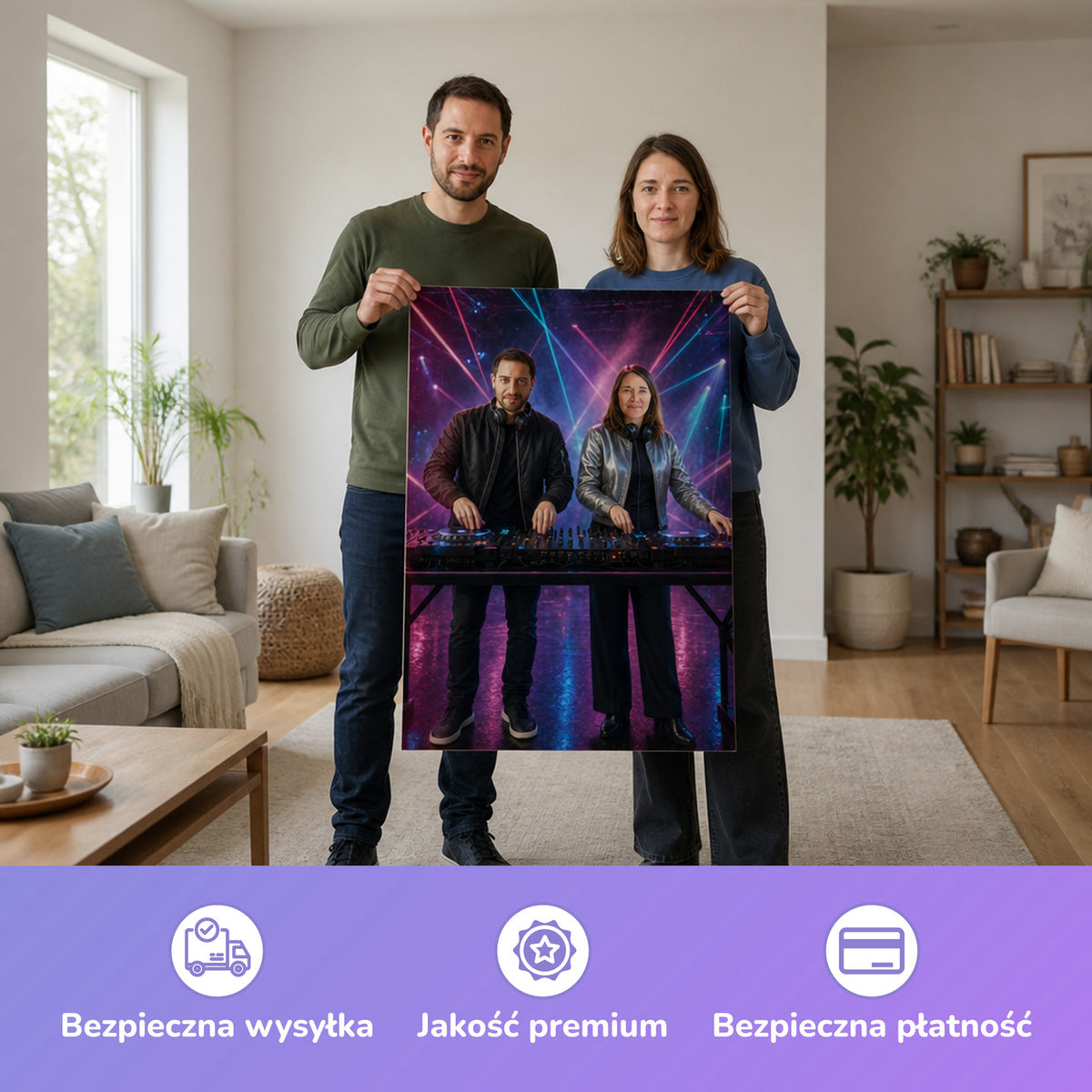 – Paar hält das gedruckte Poster