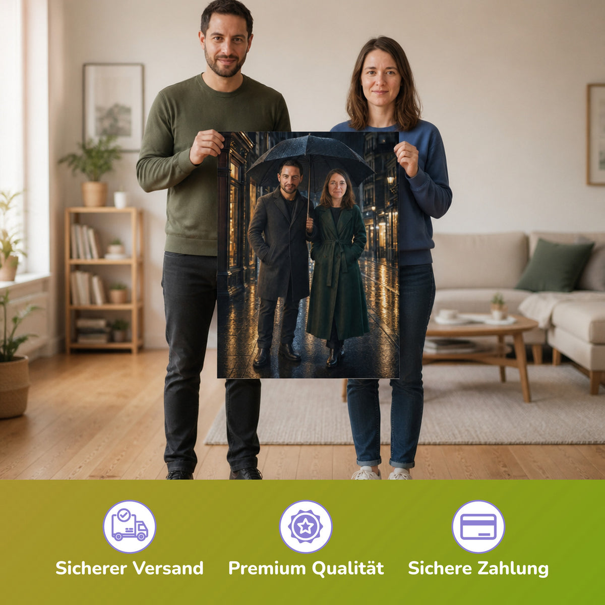 – Paar hält das gedruckte Poster