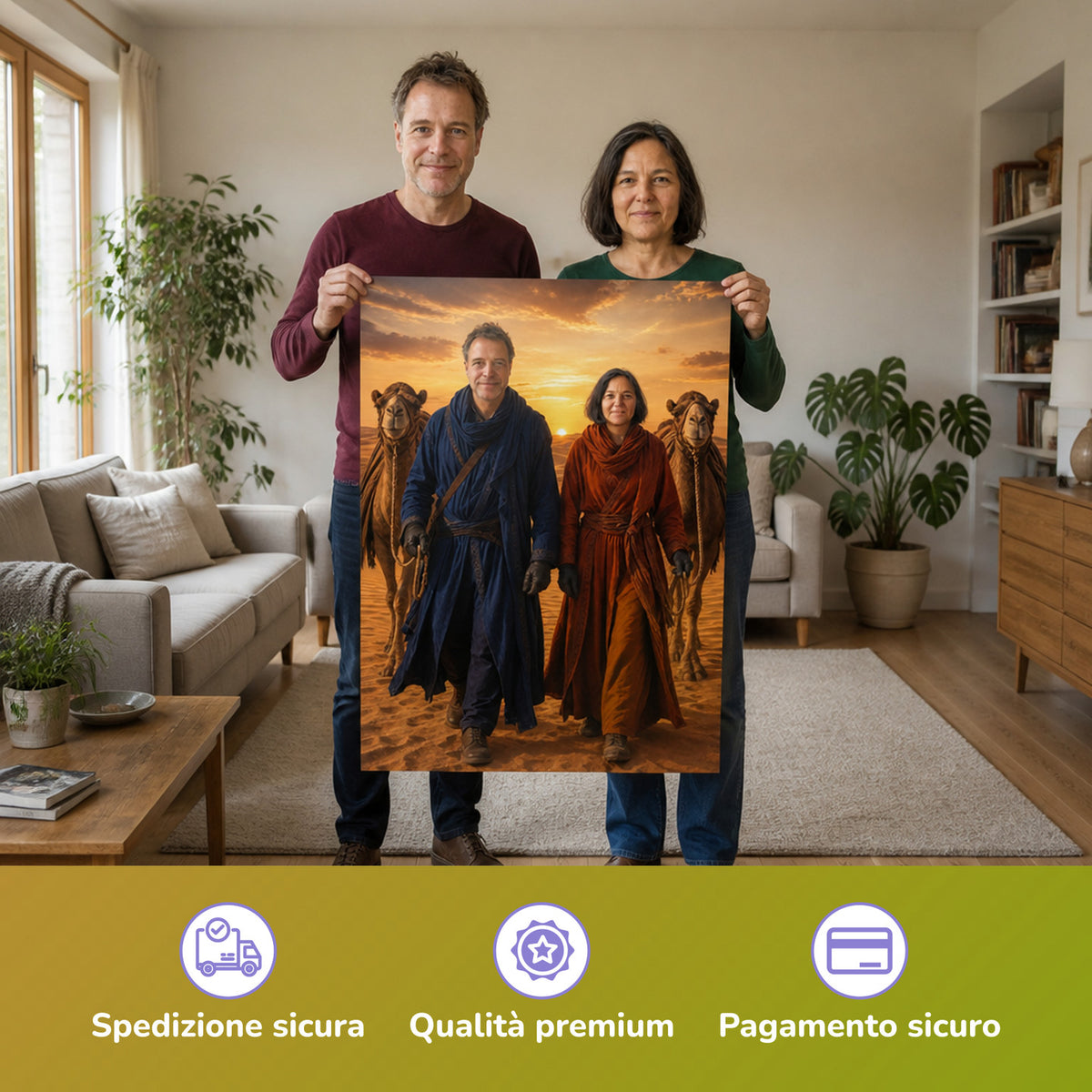 – Paar hält das gedruckte Poster