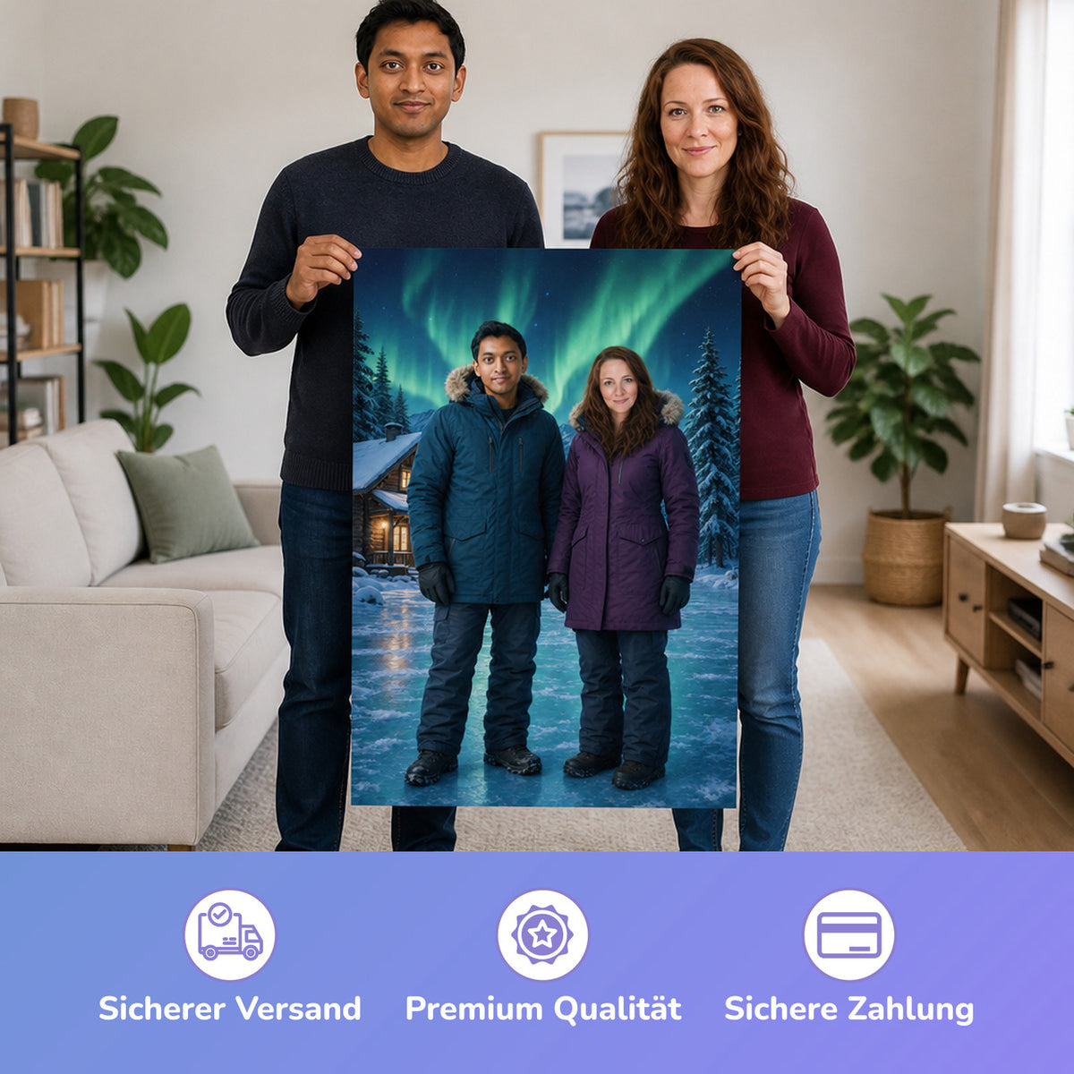 – Paar hält das gedruckte Poster