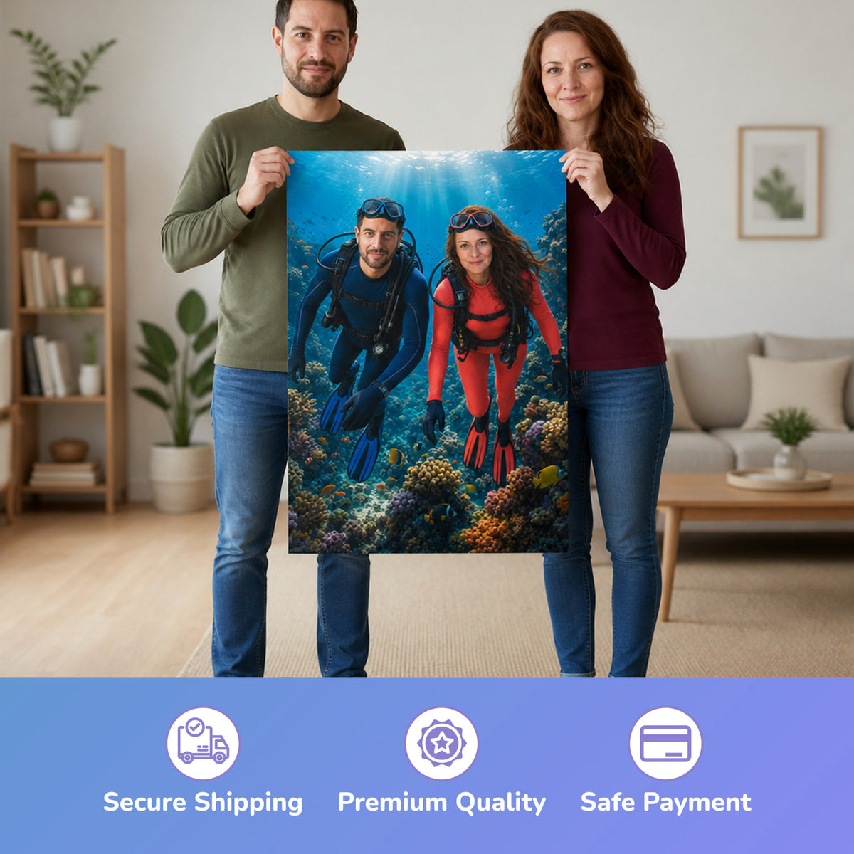 – Paar hält das gedruckte Poster