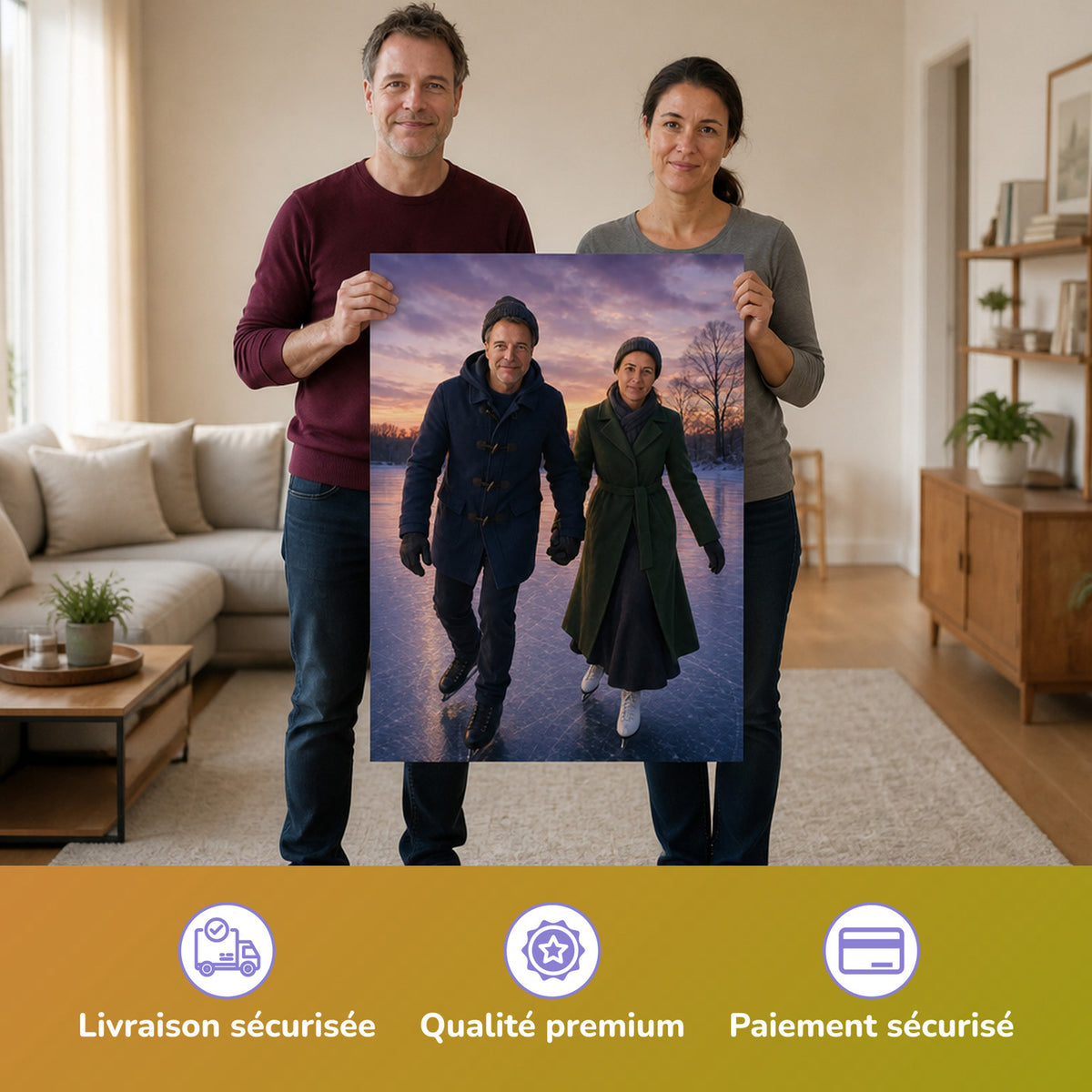 – Paar hält das gedruckte Poster