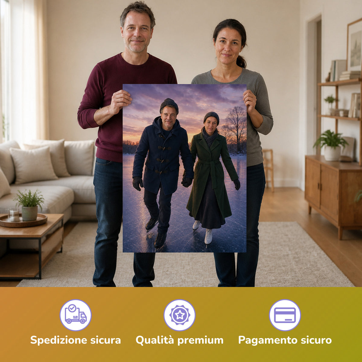 – Paar hält das gedruckte Poster