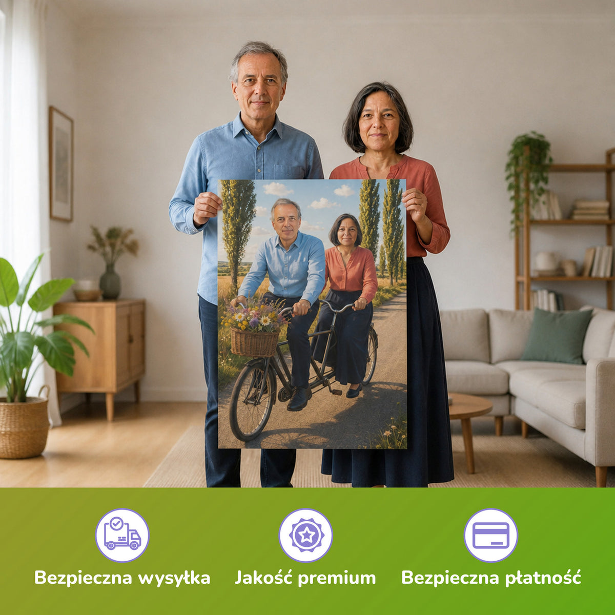 – Paar hält das gedruckte Poster