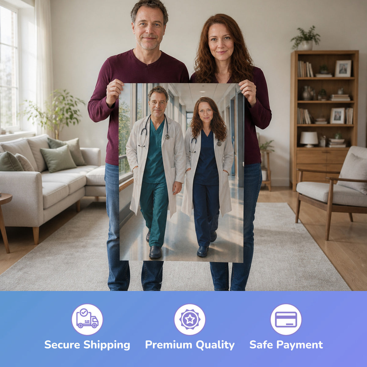 – Paar hält das gedruckte Poster