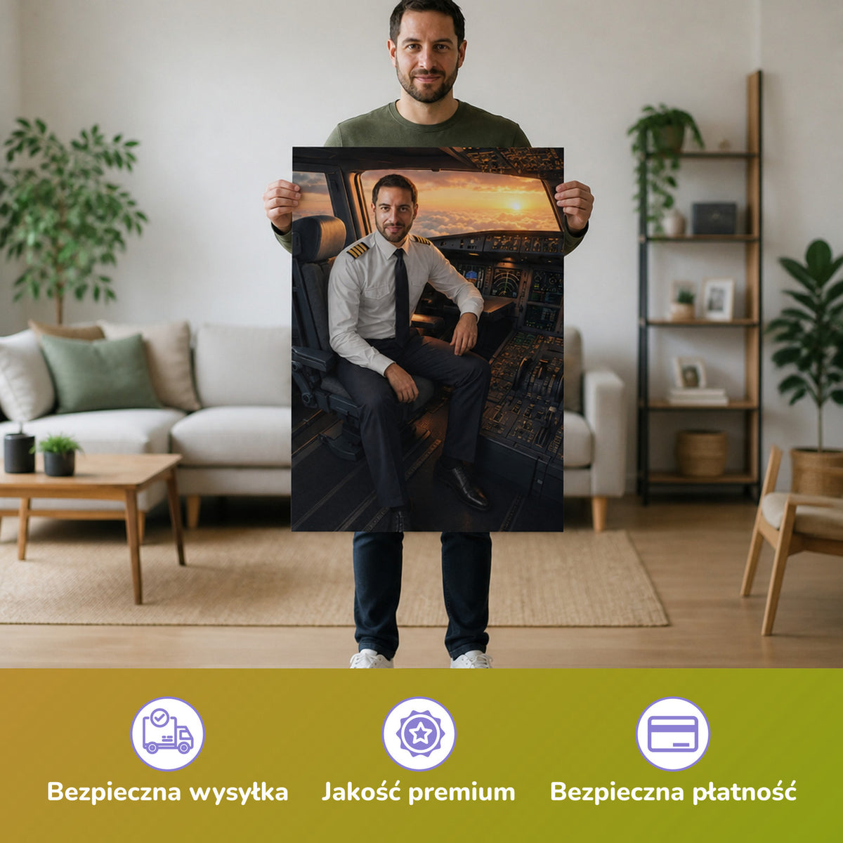 – Mann hält das gedruckte Poster
