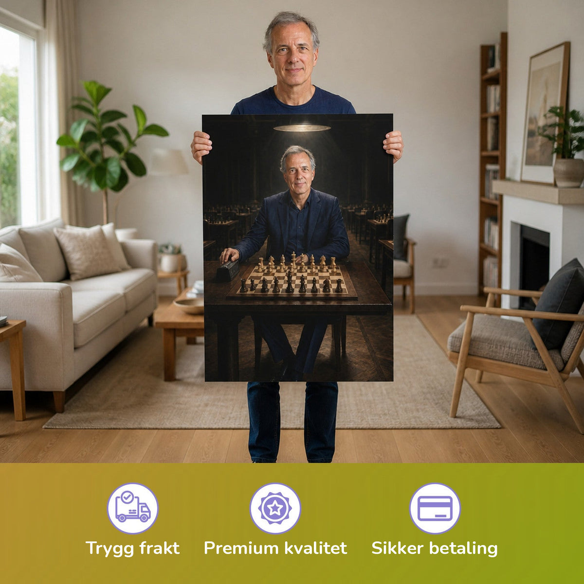 – Mann hält das gedruckte Poster