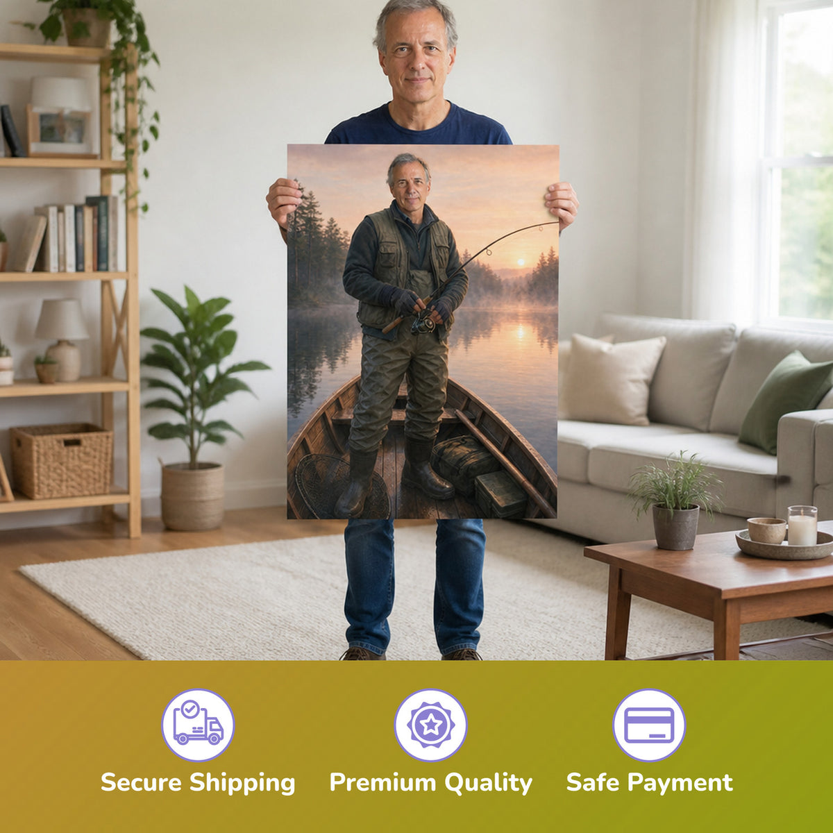 – Mann hält das gedruckte Poster
