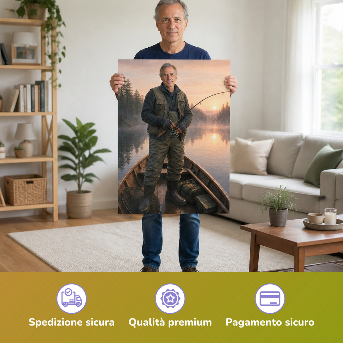 – Mann hält das gedruckte Poster