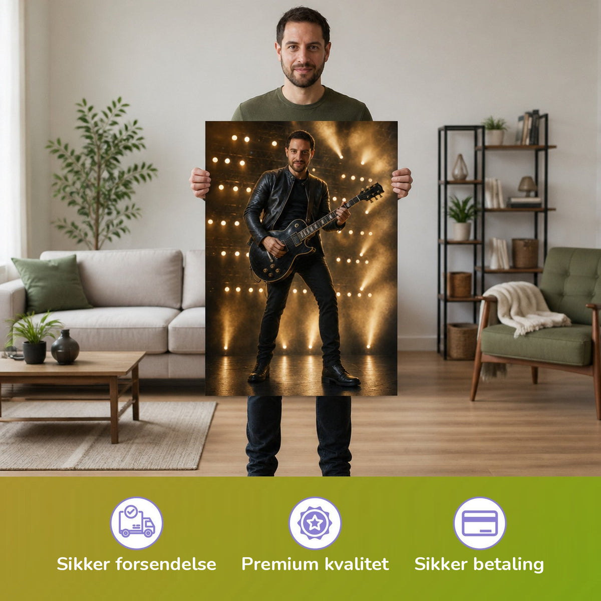– Mann hält das gedruckte Poster