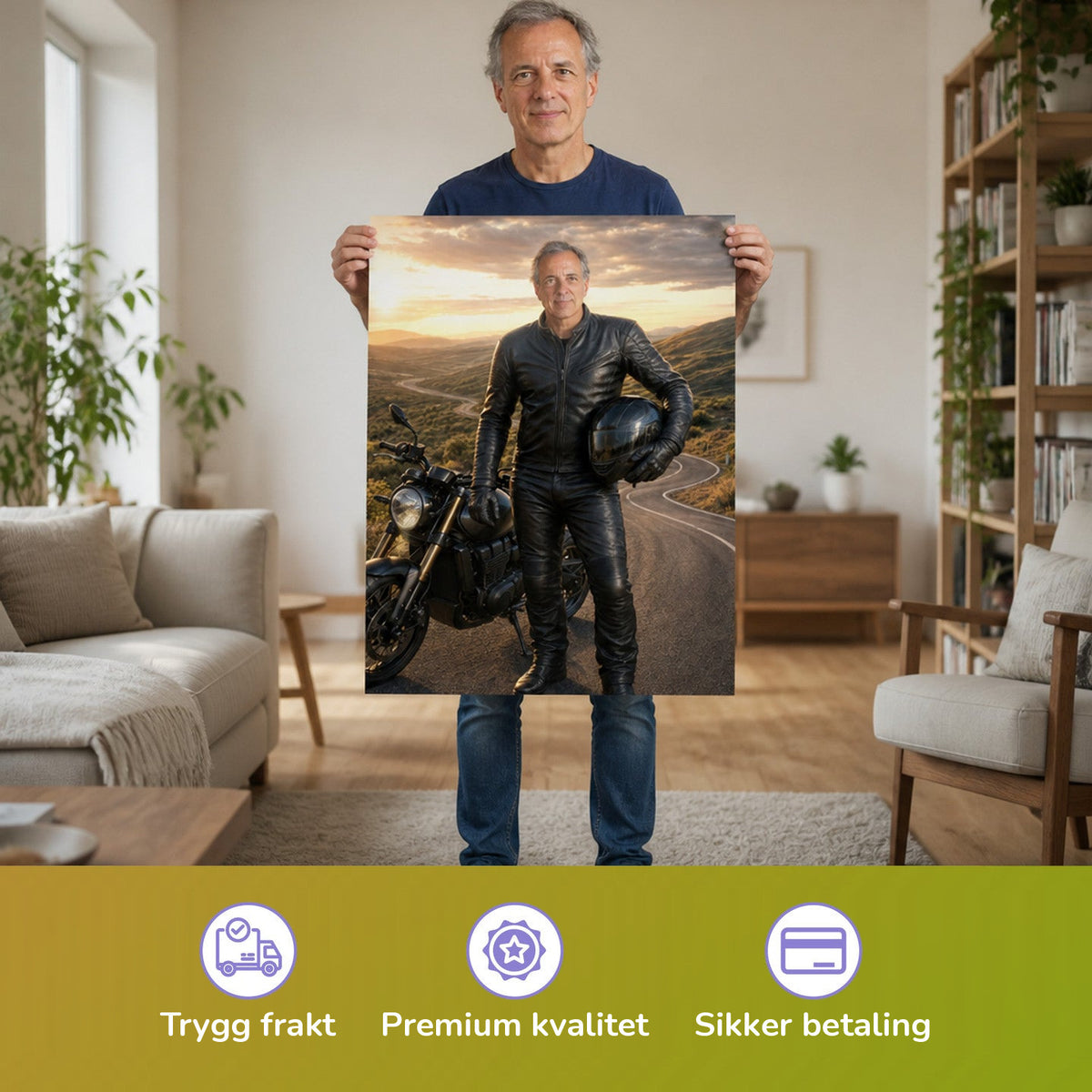 – Mann hält das gedruckte Poster