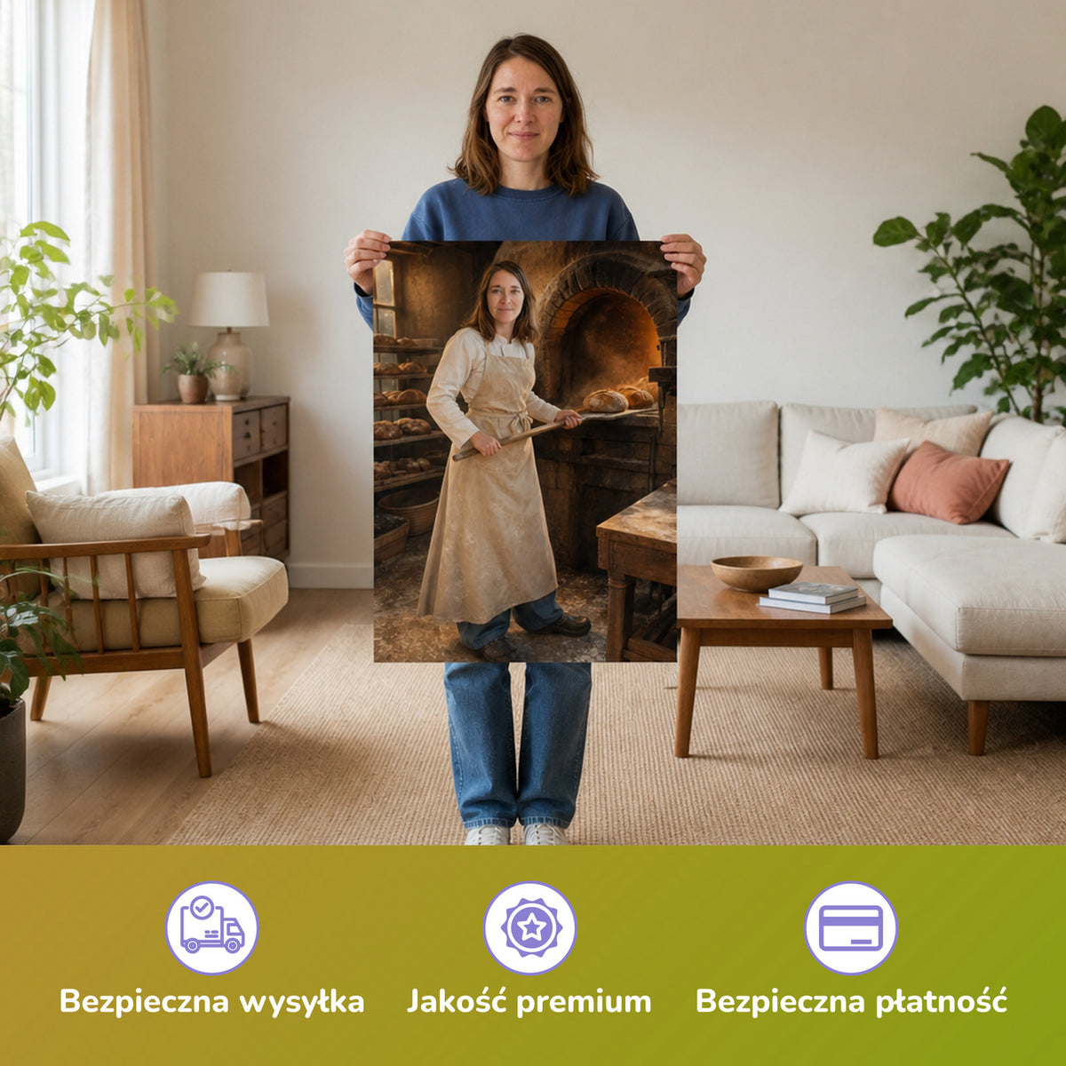 – Frau hält das gedruckte Poster