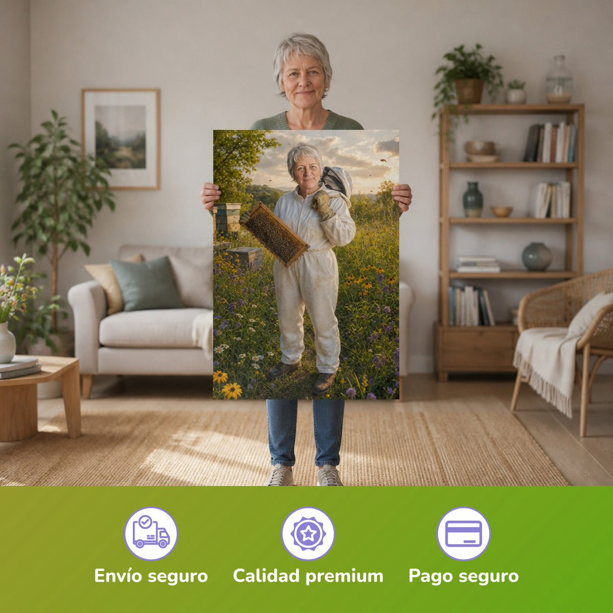 – Frau hält das gedruckte Poster