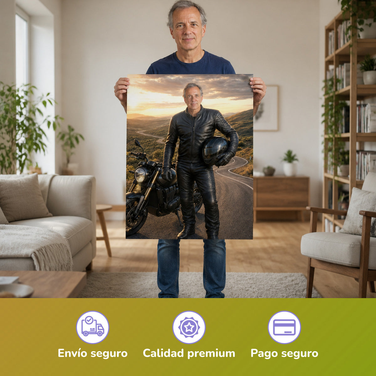 – Mann hält das gedruckte Poster