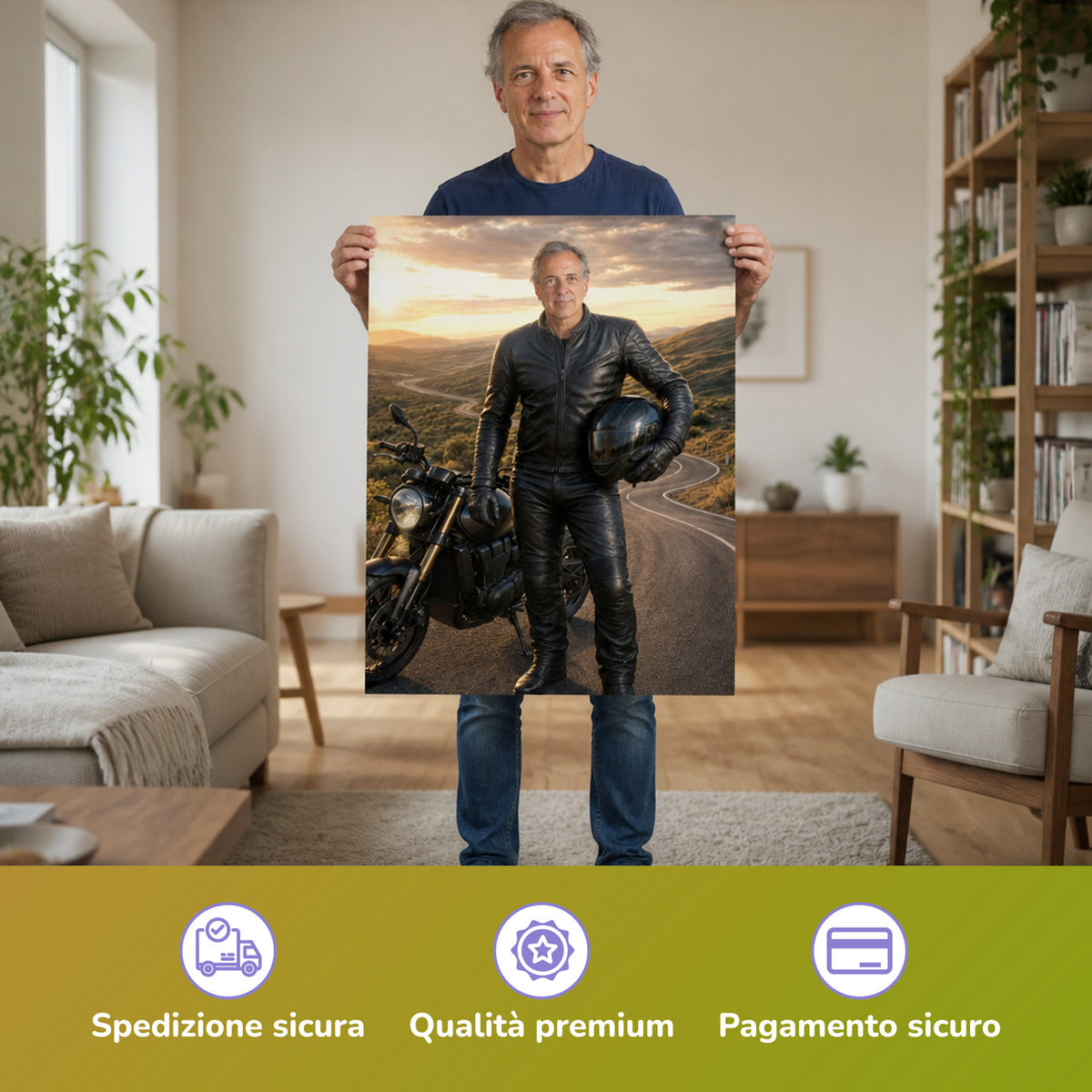 – Mann hält das gedruckte Poster
