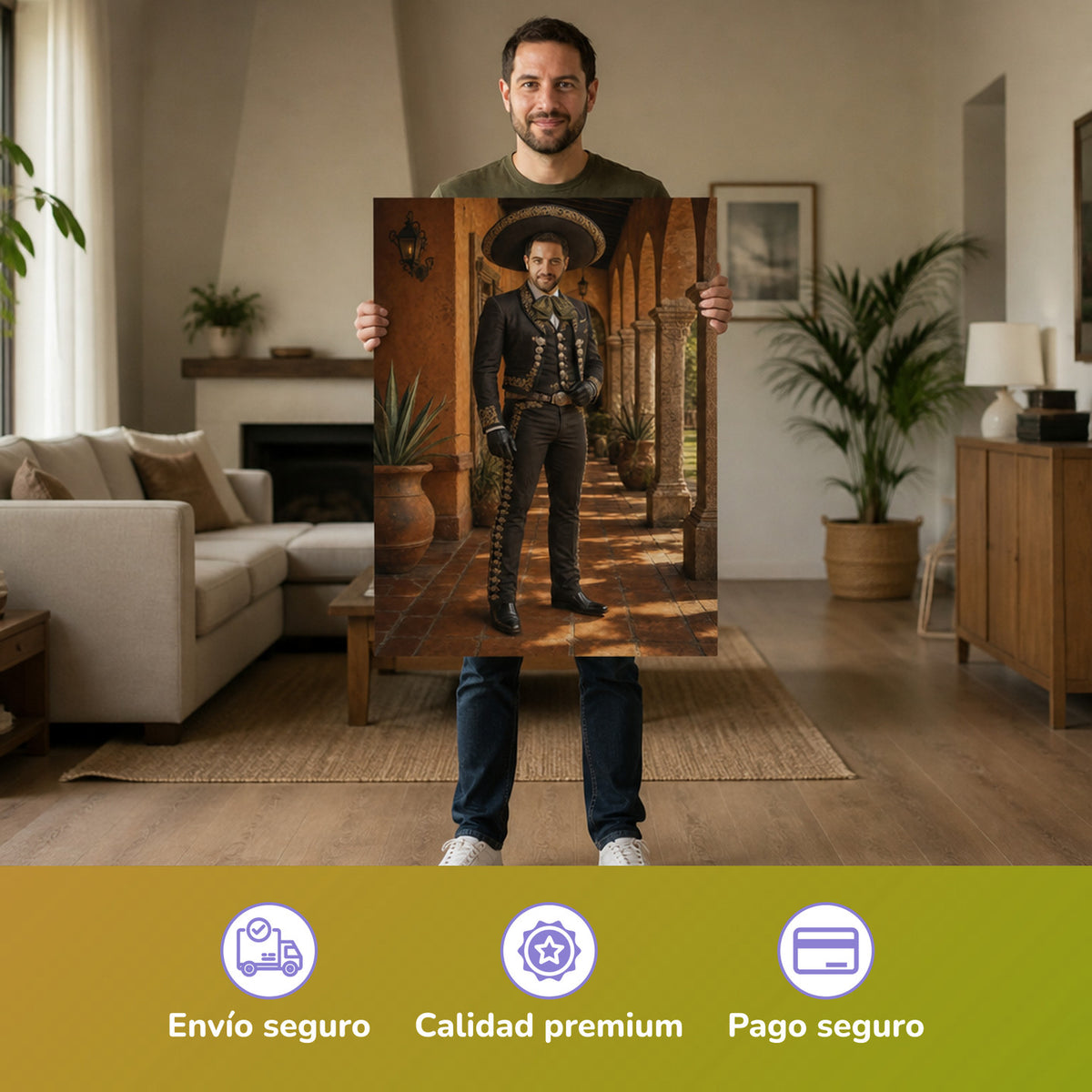 – Mann hält das gedruckte Poster