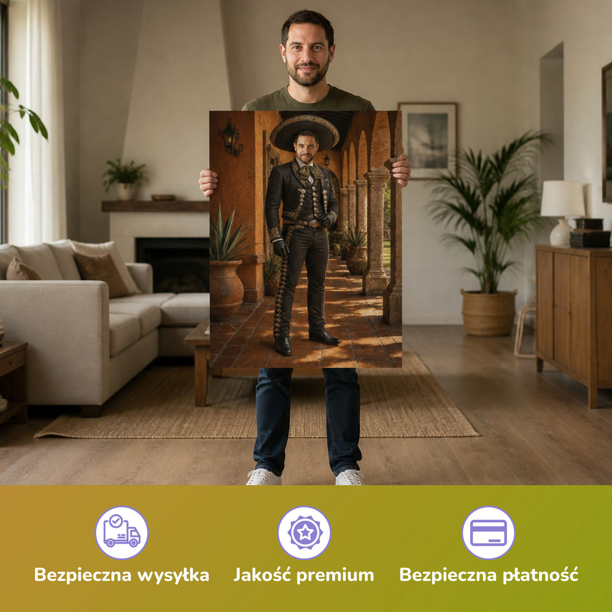 – Mann hält das gedruckte Poster