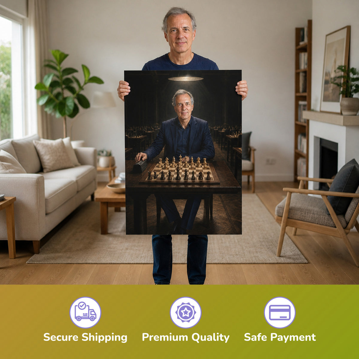 – Mann hält das gedruckte Poster