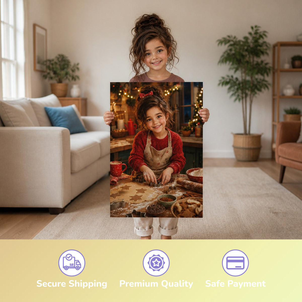 Weihnachtsbäckerei – Mädchen hält das gedruckte Poster