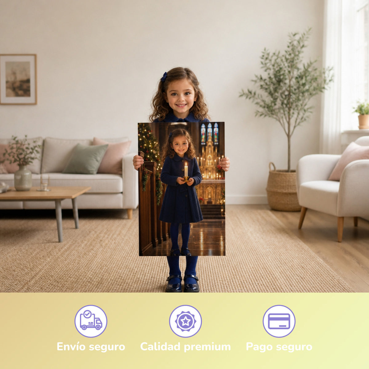 Die Christmette – Mädchen hält das gedruckte Poster
