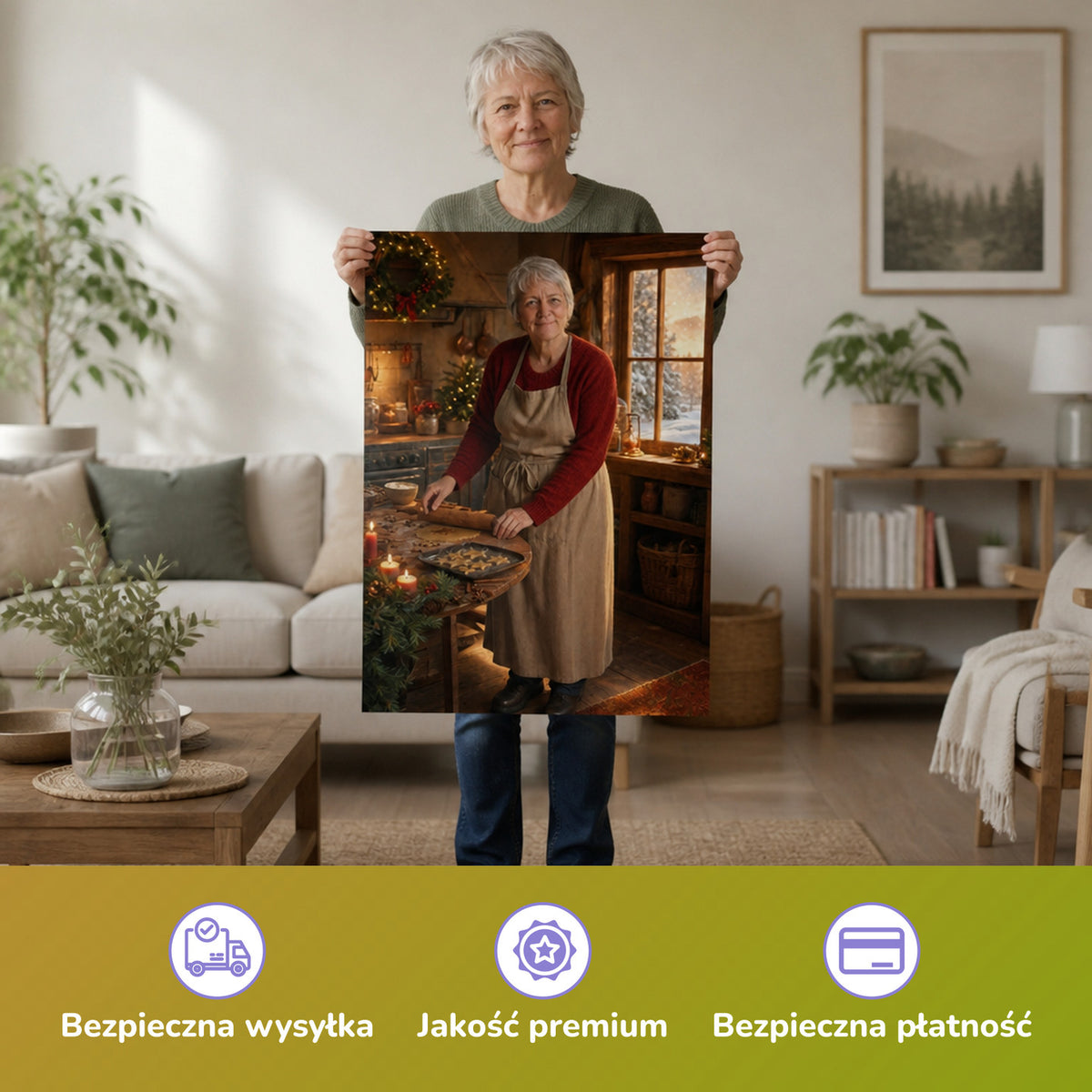 – Frau hält das gedruckte Poster