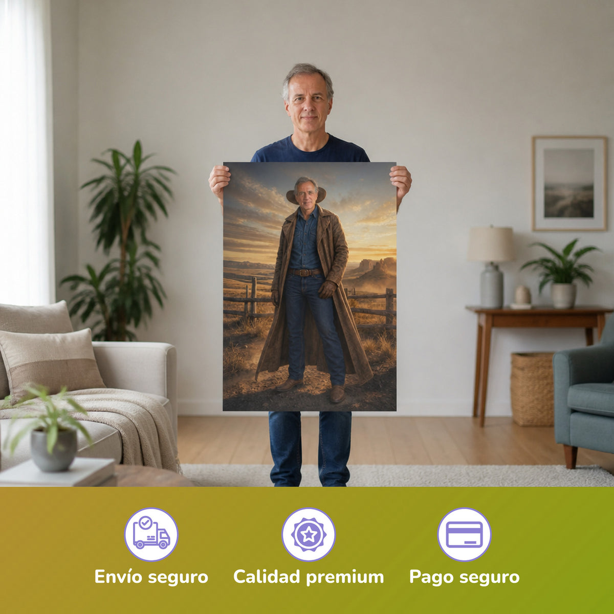– Mann hält das gedruckte Poster
