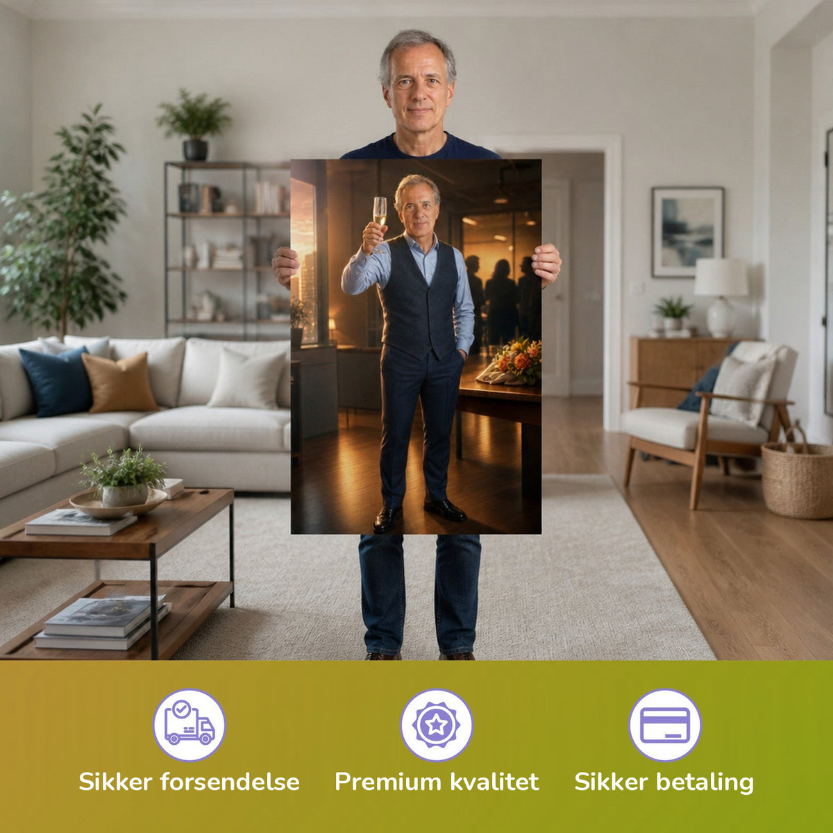 – Mann hält das gedruckte Poster