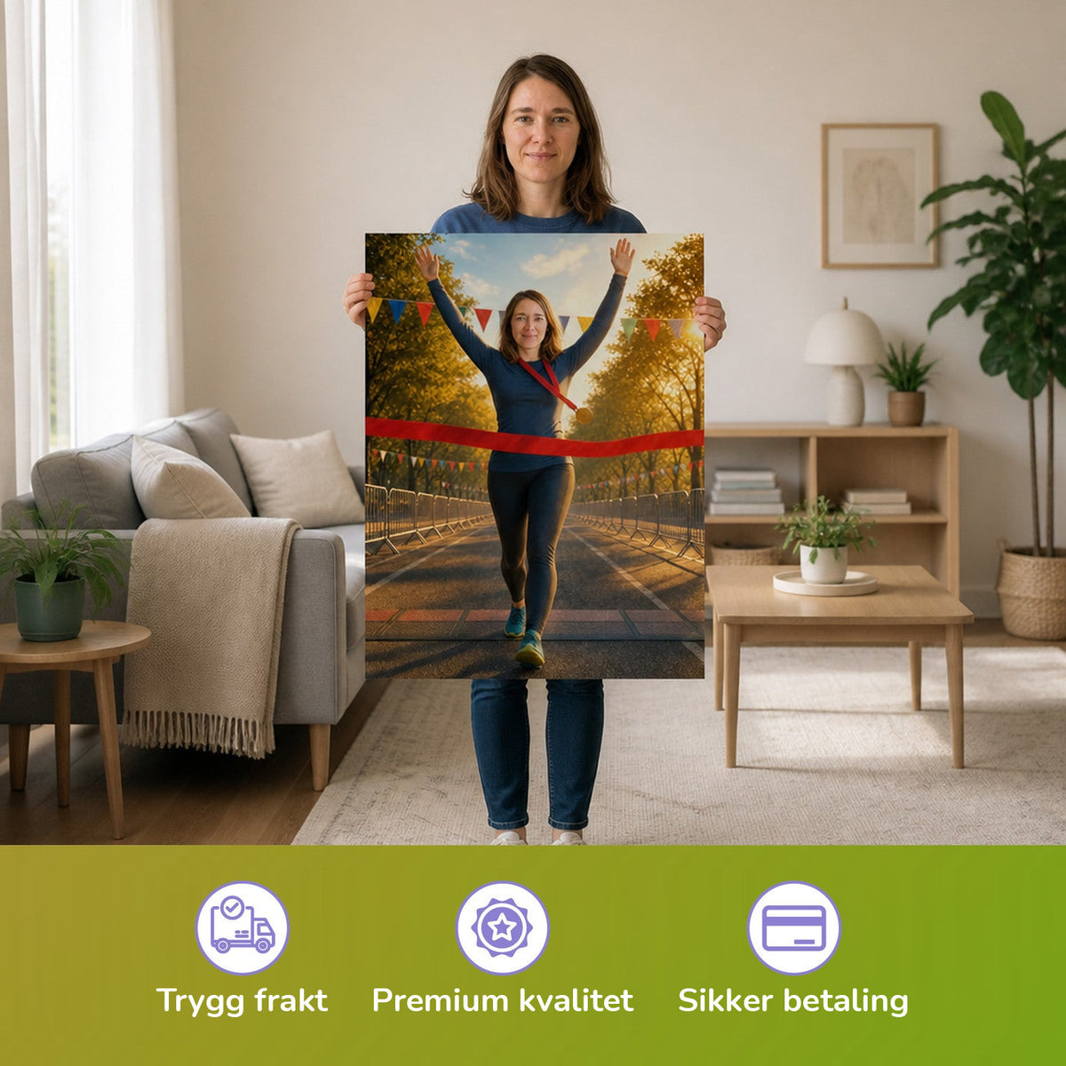 – Frau hält das gedruckte Poster