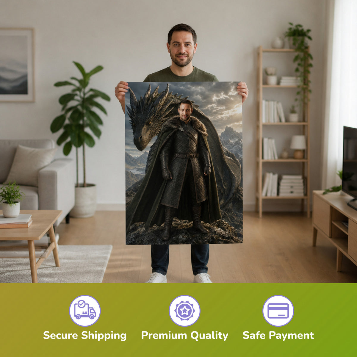 – Mann hält das gedruckte Poster