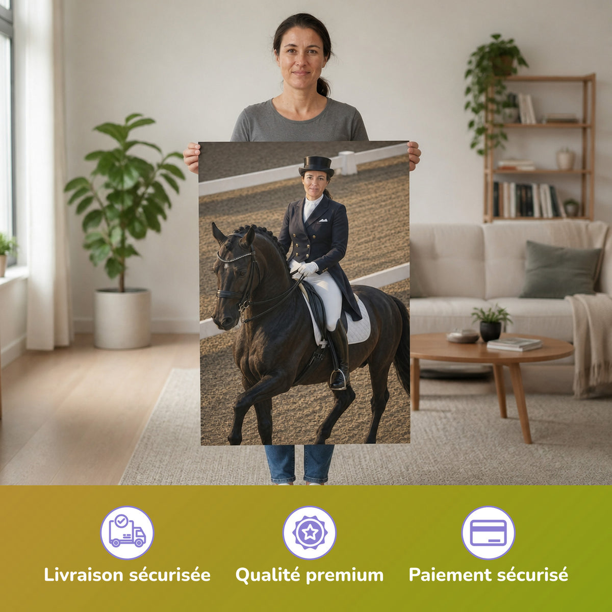 – Frau hält das gedruckte Poster