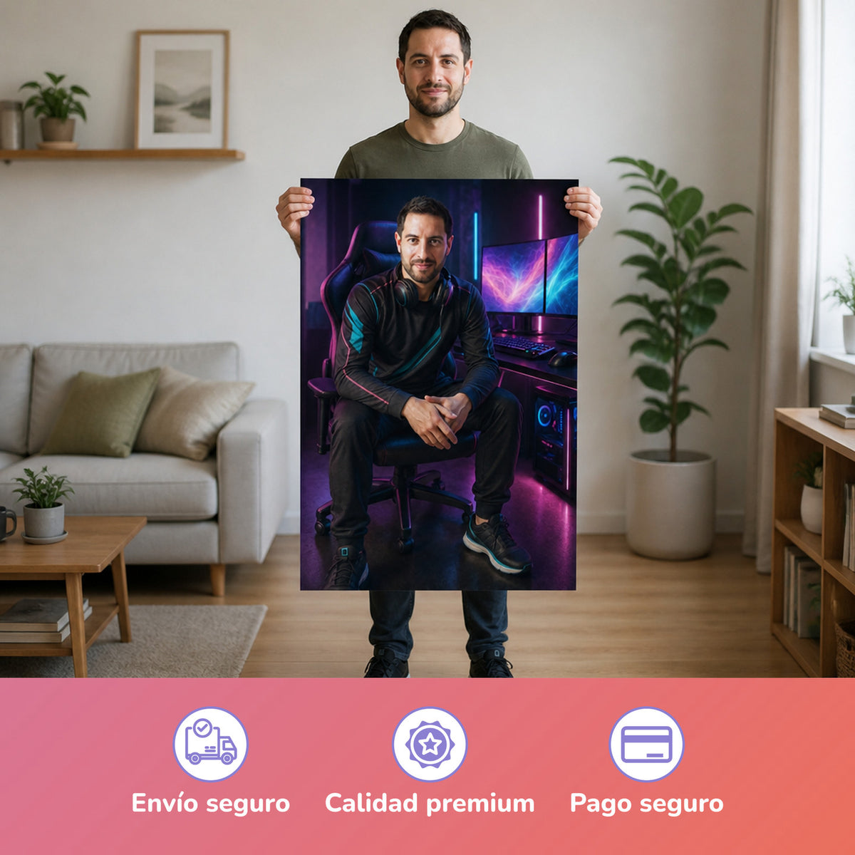 – Mann hält das gedruckte Poster