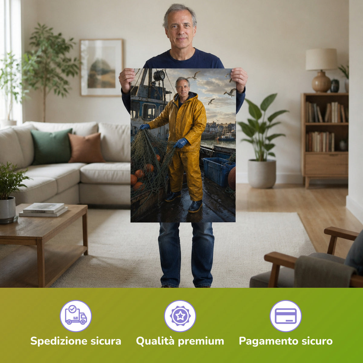 – Mann hält das gedruckte Poster