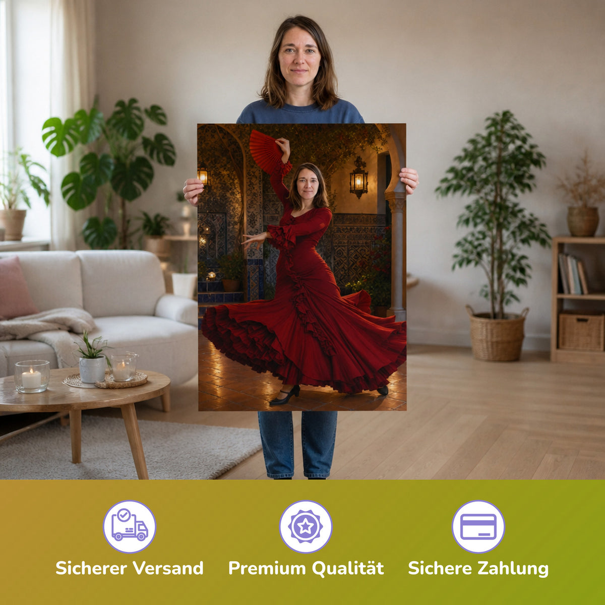 – Frau hält das gedruckte Poster