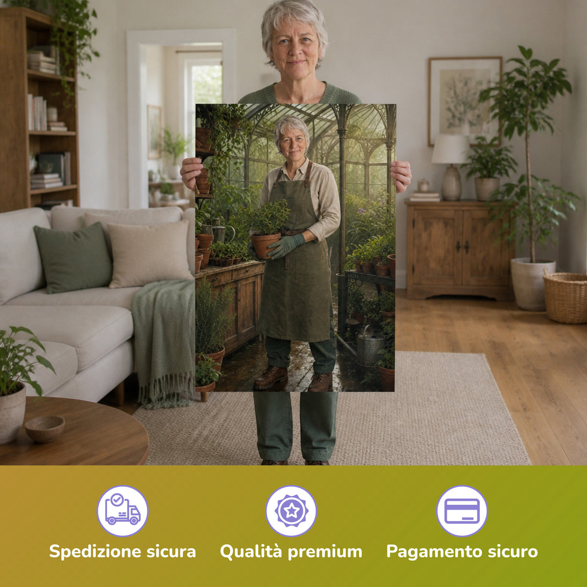 – Frau hält das gedruckte Poster