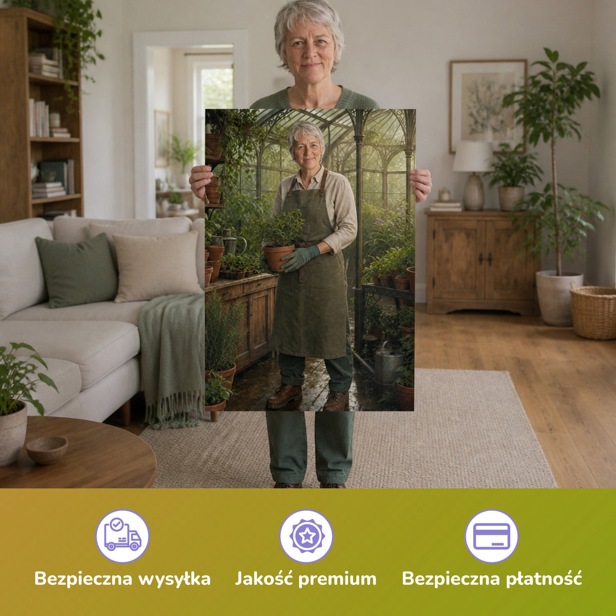 – Frau hält das gedruckte Poster
