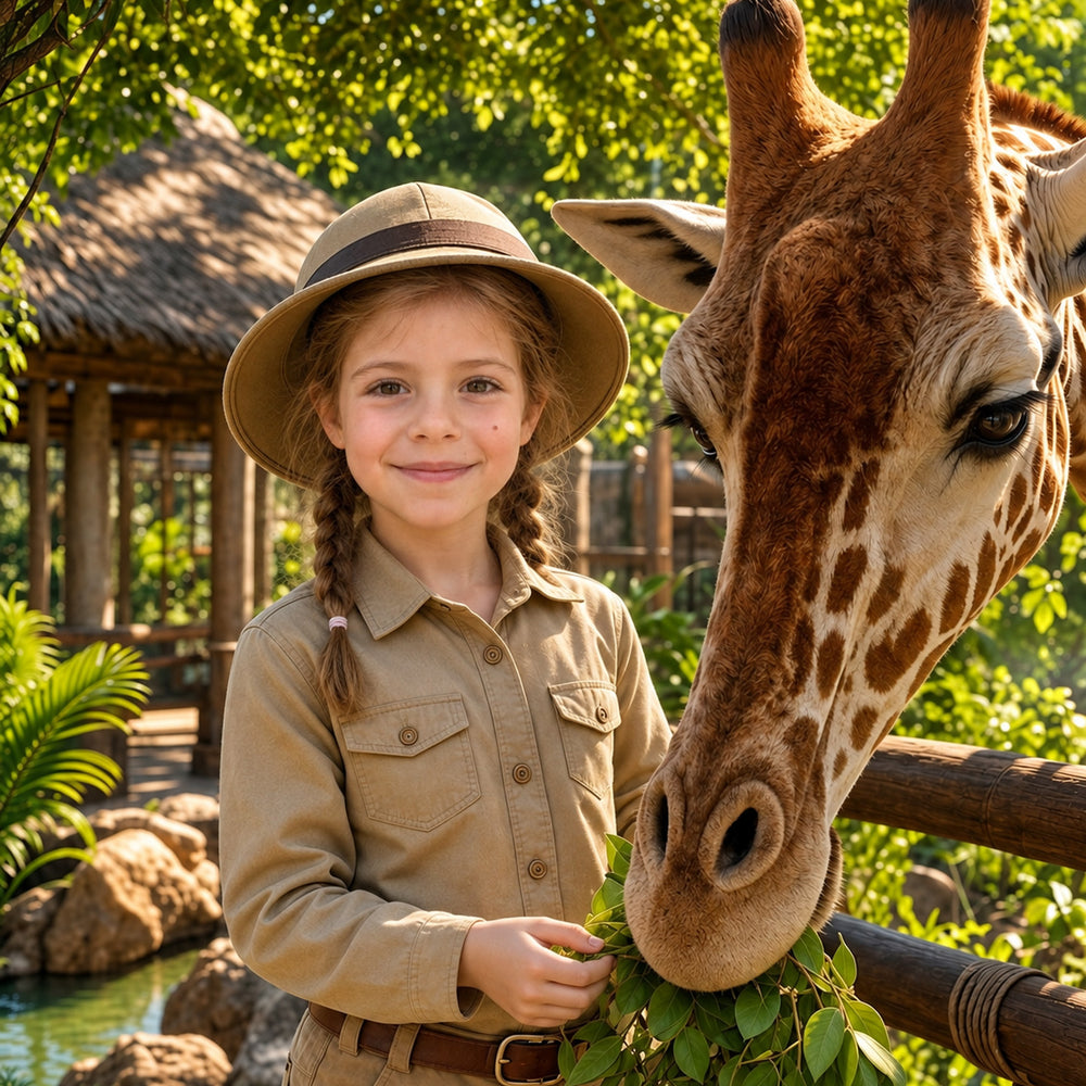 Giraffe füttern im Zoo – Poster