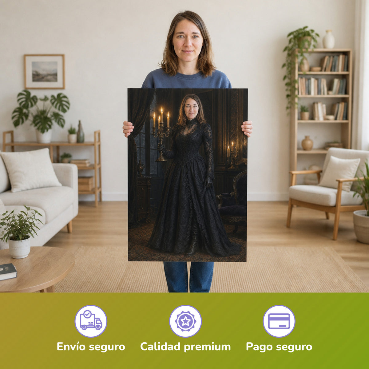 – Frau hält das gedruckte Poster