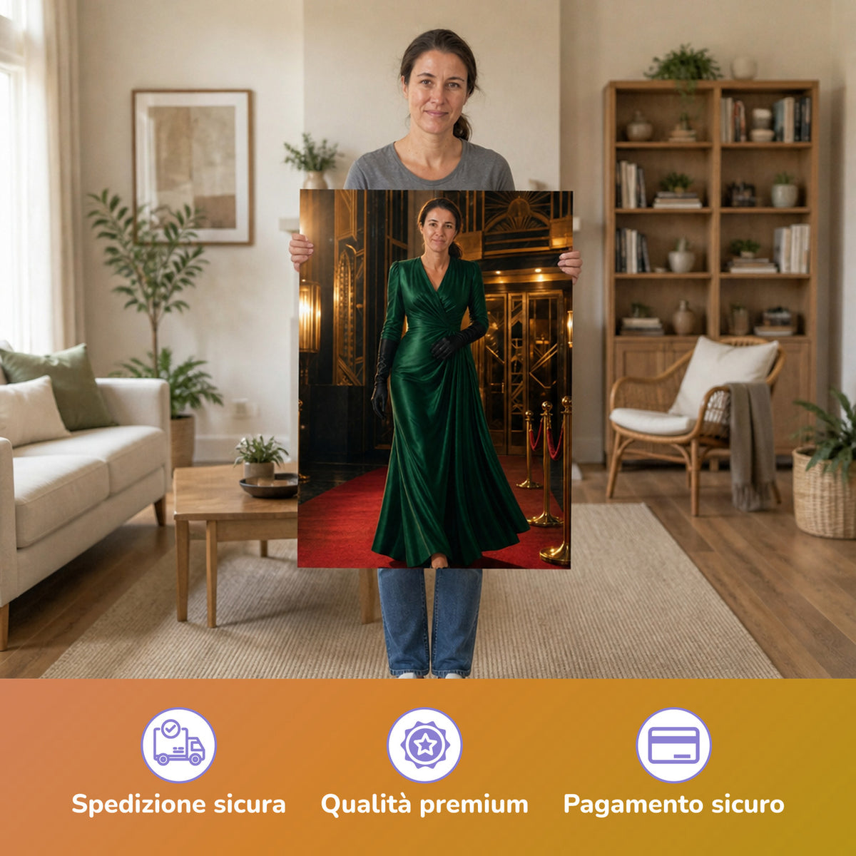 – Frau hält das gedruckte Poster