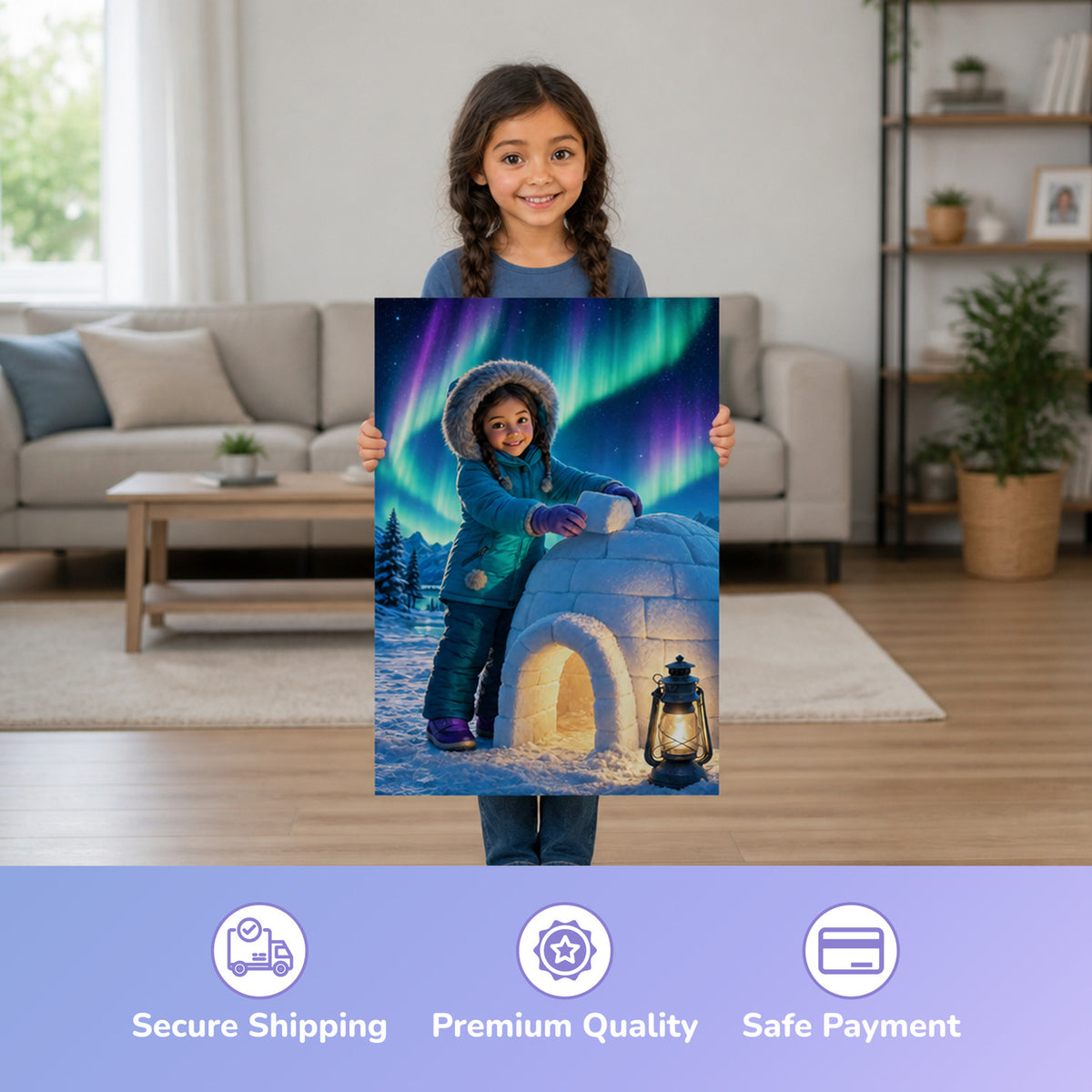 Das Iglu – Mädchen hält das gedruckte Poster