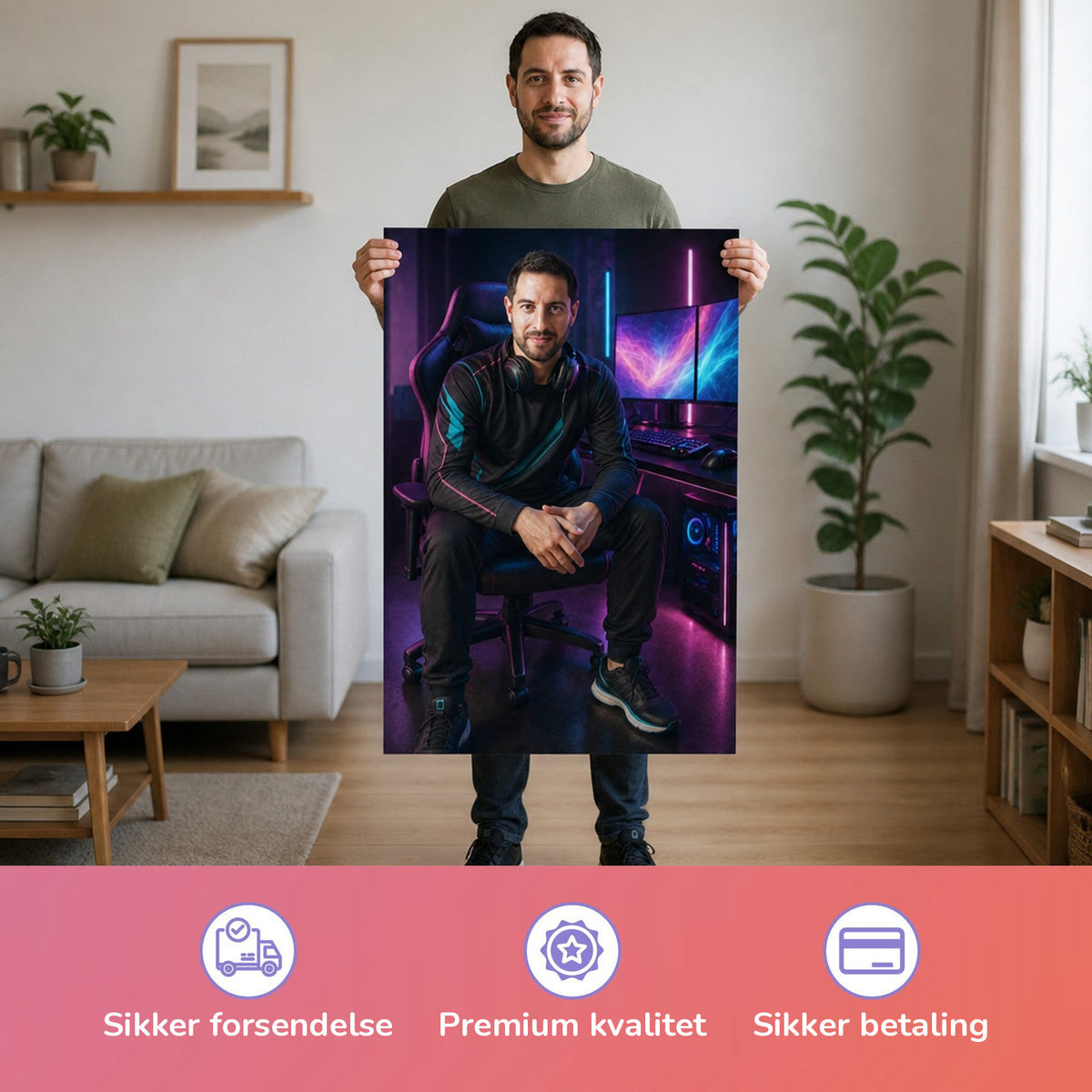 – Mann hält das gedruckte Poster