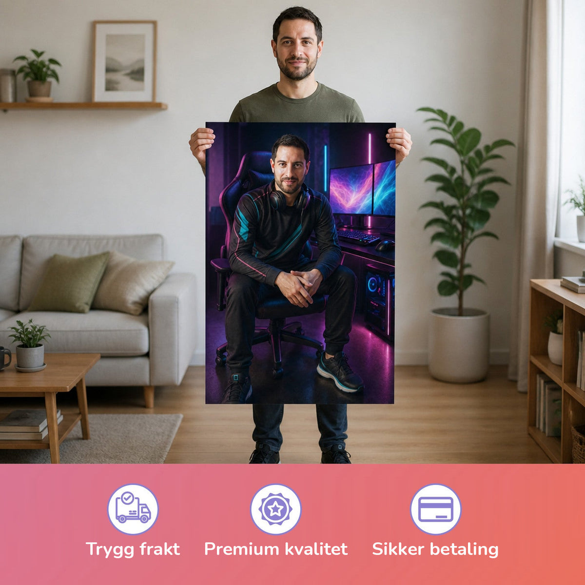 – Mann hält das gedruckte Poster