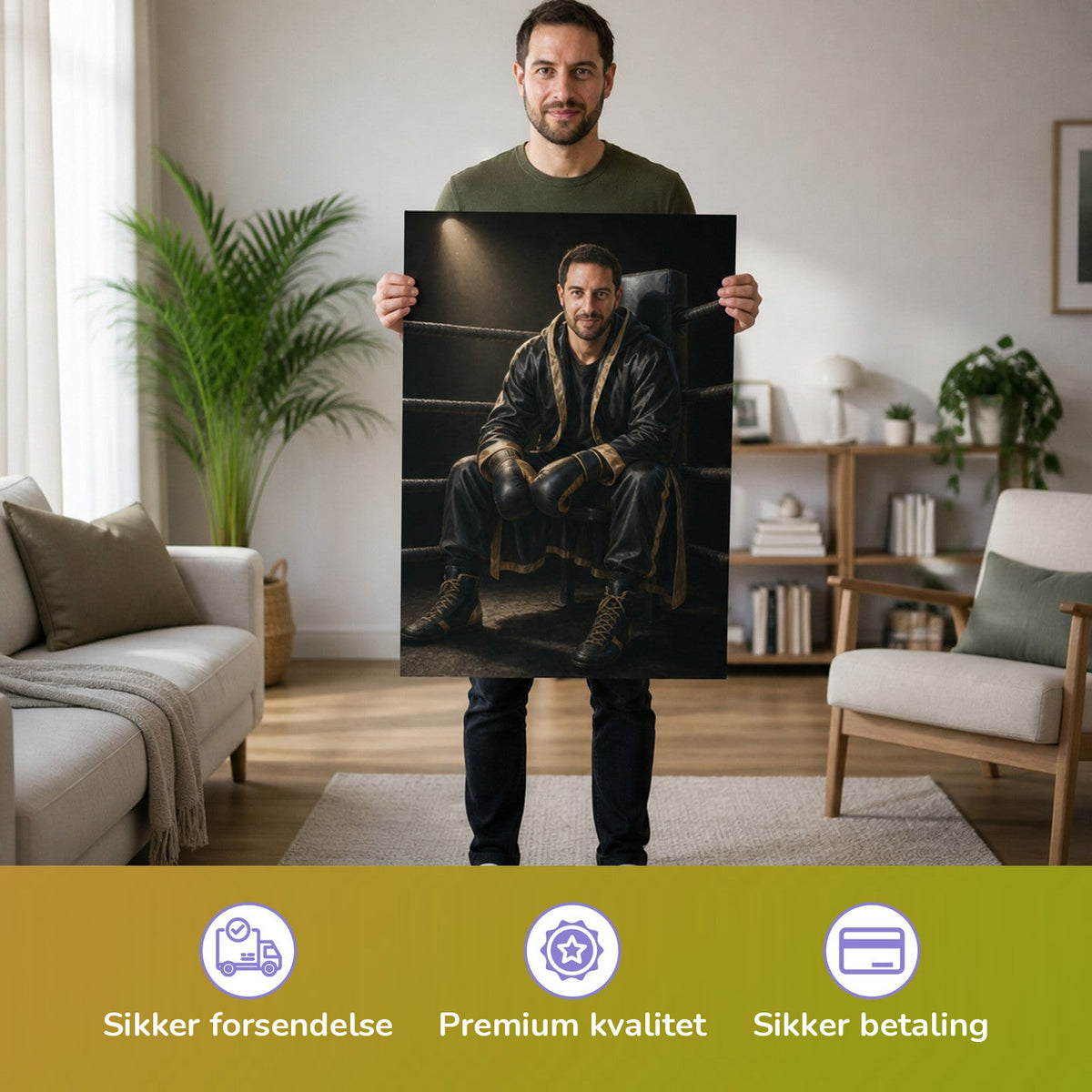 – Mann hält das gedruckte Poster