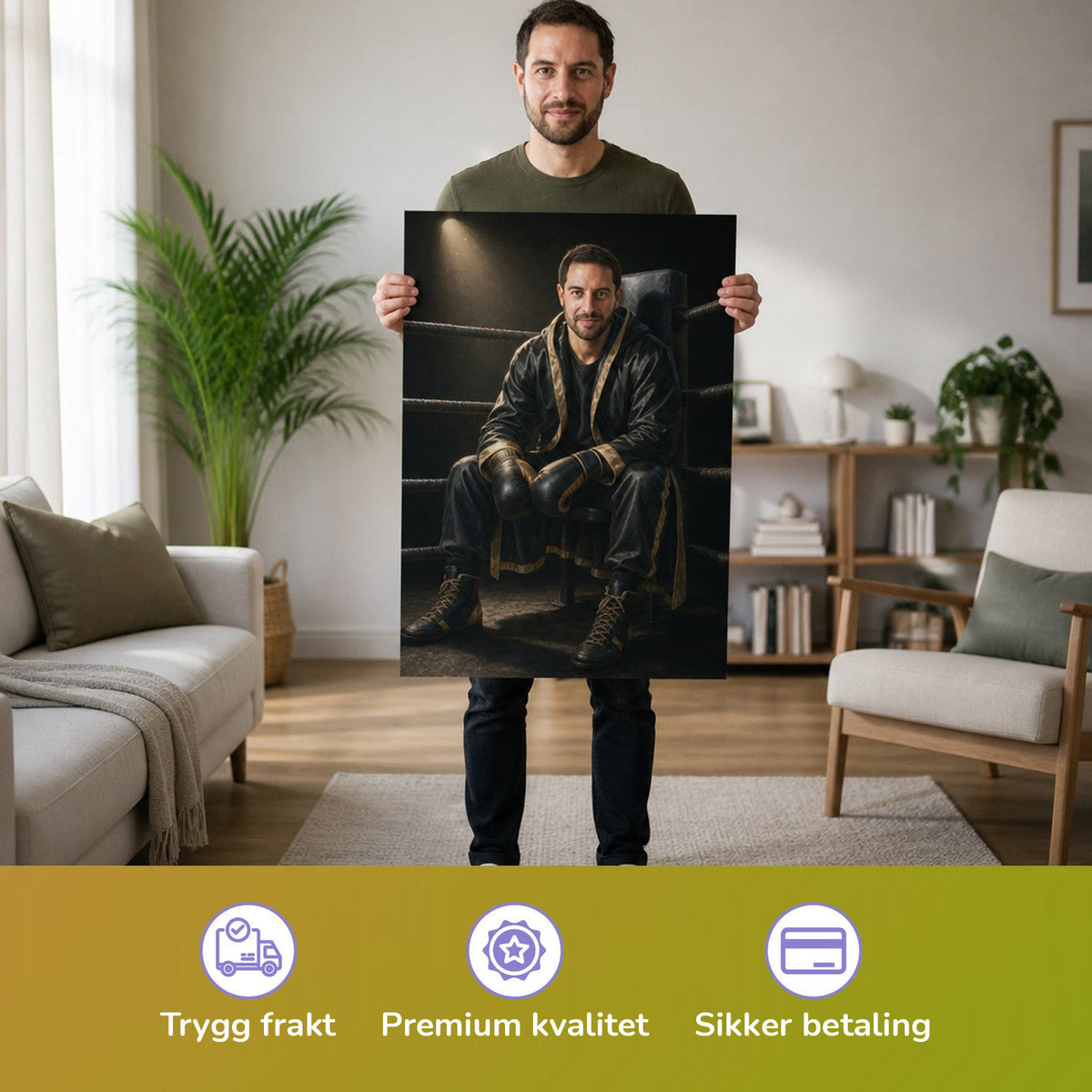 – Mann hält das gedruckte Poster