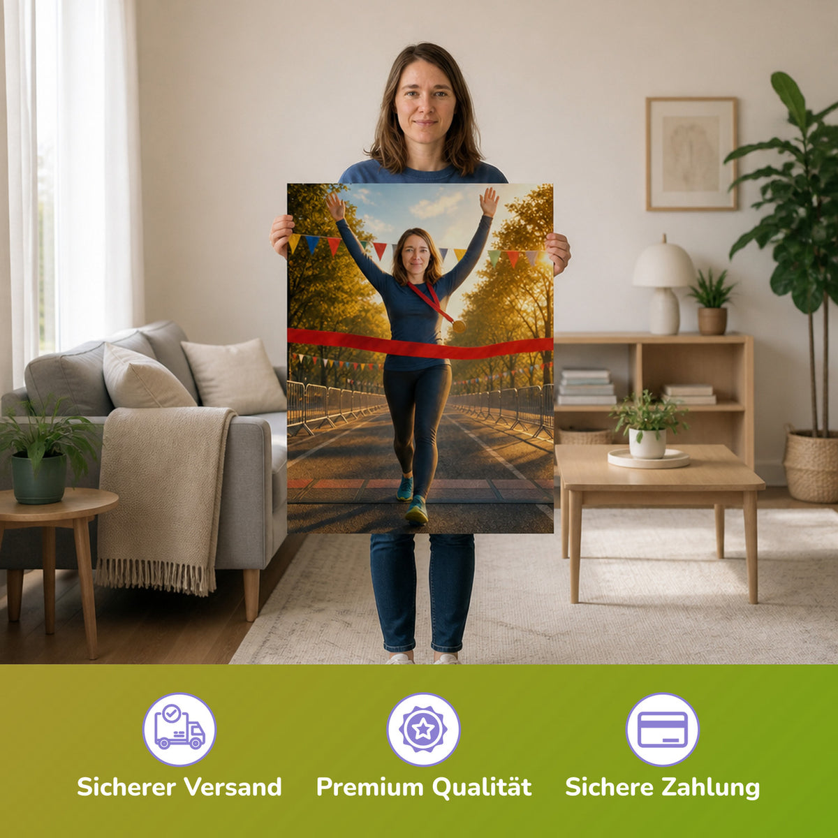 – Frau hält das gedruckte Poster