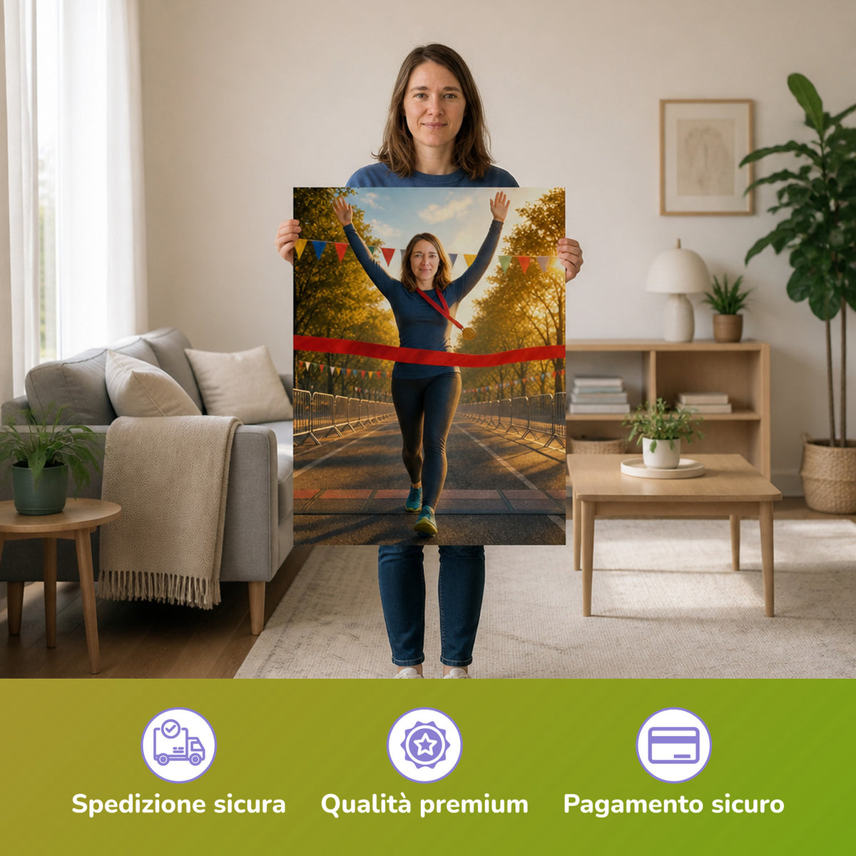 – Frau hält das gedruckte Poster