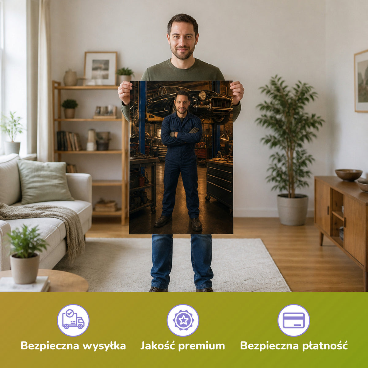 – Mann hält das gedruckte Poster