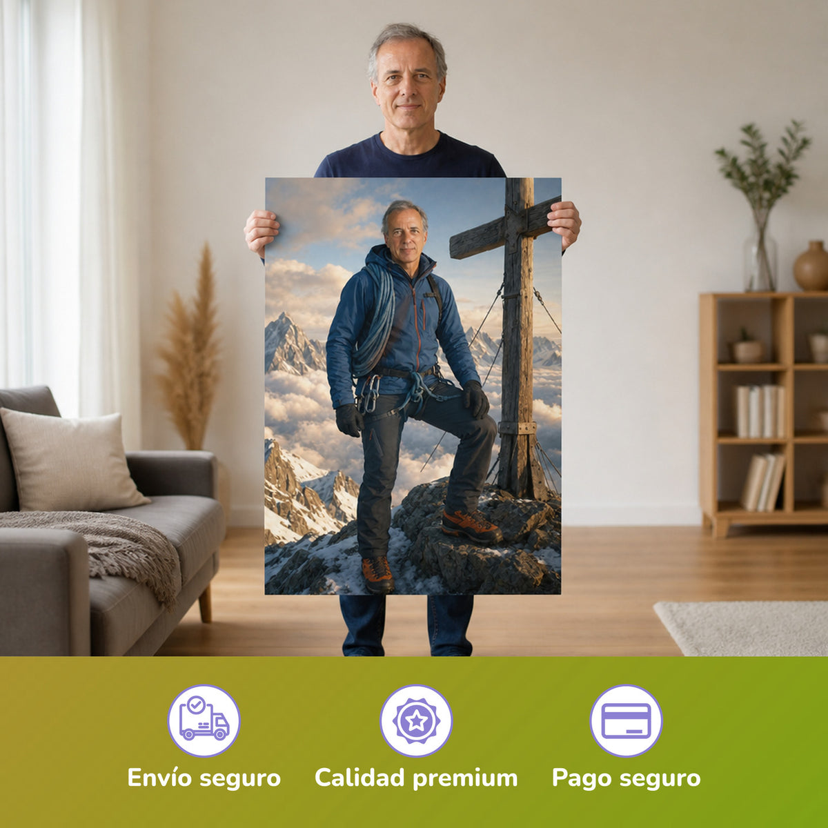 – Mann hält das gedruckte Poster